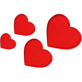 4PCS Cute Hearts Emblem Iron On Patch Embroidered Sew On Patches for Couples Wedding Dress Arts Craft Clothes Patches (Red)