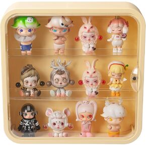 Clear Display Case for Figures, Wall Mounted Clear Display Box, 3 Tiers Adjustable Acrylic Display Box Stand with Magnetic Door for Mini Action Figures Pop Mart Collectibles, White