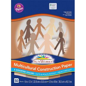 SunWorks, PAC9509, Multicultural Construction Paper, Pack of 25, 50 Sheets/Pack, Sold As 1 Carton