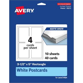 Avery Printable Rectangle Cards, 3.5" x 5", Matte White Cardstock, Print-to-the-Edge, Laser/Inkjet Cards, 100 Total