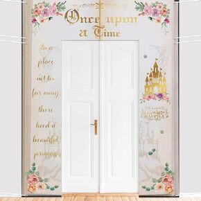 3Pcs Once Upon a Time Door Decoration Fairytale Princess Birthday Party Porch Sign Princess Front Door Banner Fairy Castle Photo Backdrop for Home Indoor Photo Booth Prop Wedding Birthday Party Decor