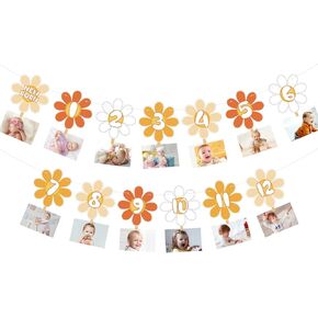 Groovy One Birthday Decorations 1st Birthday Photo Banner Daisy Groovy Boho Party Decorations for Baby Shower Girl Boy First Birthday Party Decor (yellow)