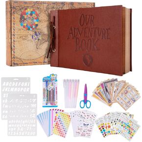 Our Adventure Book Scrapbook Photo Album,3D Embossed Words Leather Memory Book with 80 Pages for Couples Gifts,Anniversary Wedding,Valentine's Day