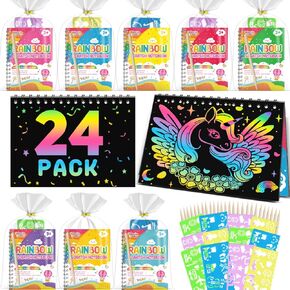 Kids Scratch Art Party Favors Gifts: 16 Pack Rainbow Scratch Notebook Paper Birthday Party Favor Toy Girls Boys Art Craft Kit Easter Classroom Goodie Bags Gift Bulk Easter Basket Stuffers