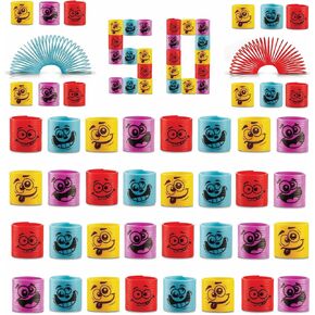 Mega Pack of 50 Coil Springs for Kids - Assorted Silly Faces and Colors, Mini Plastic Spring Toy for Party Favors, Carnival Prizes, Gift Goodie Bag Filler, Stocking Stuffers
