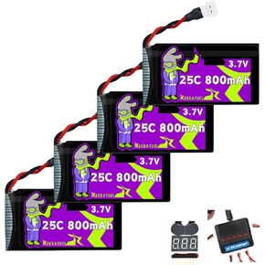 3.7V 800mAh 25C XH2.54 Plug 802540 Rechargeable LiPo Batteries,Fit for Syma X5 X5SW X5C X5C1 Hengqi 905 Cheerson CX-30 BEZGAR HQ053/HQ051 Q9S RC Quadcopter with 5 in 1 Charger Voltage Tester
