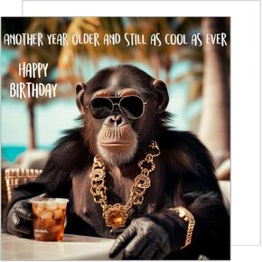 Premium Square Birthday Card with Envelope. Greeting Happy Birthday for Him or Her Female Male Friend Dad Son Grandpa Uncle Adult Colleague Gorilla Fun (GQ219 SW024)