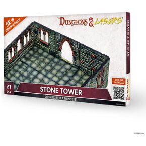 Dungeons & Lasers Stone Tower RPG Terrain for DND and 5E Compatible Miniature Games - Modular Design for Fast Assembly - Unpainted - Ages years 14+