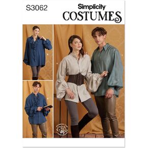 Simplicity SS3062A Unisex Costume Shirts Sewing Pattern Packet by Scissor IMP Workshop, Design Code S3062, Sizes XS-S-M-L-XL-XXL, Multicolor