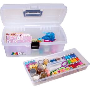 ArtBin 6966AB 16 in. Lift-Out Tray Box, Portable Art & Craft Organizer with Handle and Tray, Clear
