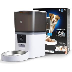 Geeni 6L Smart Pet Feeder - Automatic Cat and Dog Food Dispenser, WiFi Control, Voice Recorder, Battery Backup, Large Capacity, Portion Control - White