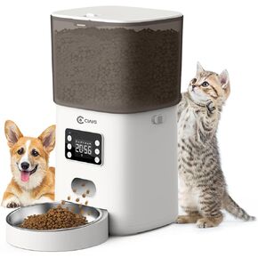 Ciays Automatic Cat Feeder, 6L, White, Plastic and Stainless Steel, Dispenses Up to 20 Portions, 6 Meals Per Day, with Distribution Alarms for Small to Medium Cats and Dogs