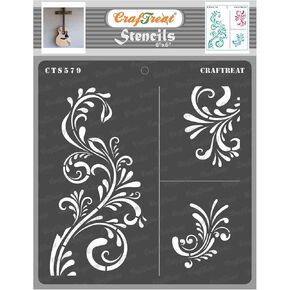CrafTreat Reusable Floral Stencils for Painting on Wood, Canvas, Paper, Fabric, Floor, Wall and Tile - Fancy Flourish - 6x6 Inch - DIY Art and Craft Stencils for Painting Flowers - Flourish Stencil