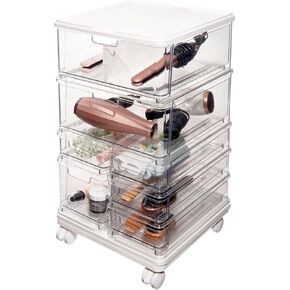 iDesign The Sarah Tanno Collection 5-Drawer Stacking Cosmetic Organizer Cart, Clear