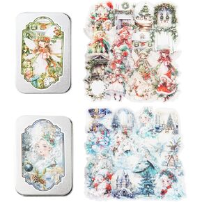 120Pcs Vintage Cardstock Stickers with Metal Accessories & Lace Elements, Retro Ephemera for Scrapbooking, Journaling, DIY Crafts, Tin Box Packaging