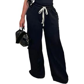 DINGANG High Waisted Casual Sweatpants Women Loose Wide Leg Elastic Waist Drawstring Cargo Striped Sweat Pants
