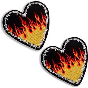 2 Pcs Cool Flame Heart Embroidered Patch Iron on Patches for Clothing Jackets T-Shirt Backpacks...…