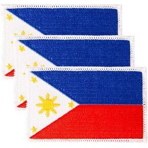 Desert Cactus Philippines Flag Patch – 3.5" x 2.25" Embroidered Iron On/Sew On Applique for Blazers, Jackets, Backpacks, Bags, Hats & Tactical Gear – (3-Pack Patch)
