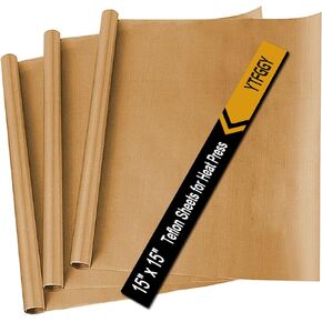 Teflon Sheets for Heat Press 15x15" - YTFGGY Non Stick Transfer PTFE Sheet, Reusable Heat Resistant Craft Mat (3Pack)