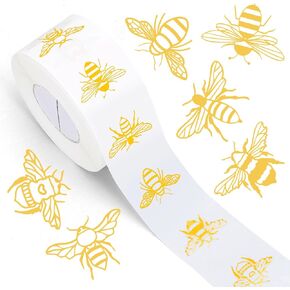 1000Pcs Clear Bee Stickers Roll Gold Foil Bumble Bee Seal Stickers Self-Adhesive Label Decals for Craft Scrapbook Envelope Card Party Favor Decor
