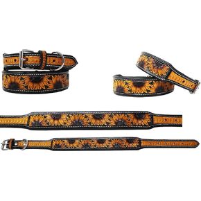 CHALLENGER 100% Cow Leather Amish Padded Leather Hand Crafted Tooled Dog Collar Pet 60FK44