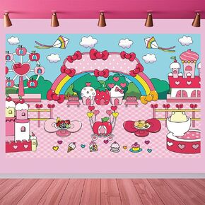 Birthday Decorations Kid Party Supplies Banner Bows Backdrop Boys and Girls Happy Birthday Backdrop -Pink