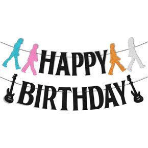 Rock and Roll Birthday Banner Music Theme Garland 1950's Rock Roll Party Decorations Baby 1st Bday Party Event Celebration Anniversary Supplies 50s Rock Party Favors Supplies