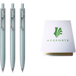 Uni-Ball one F 0.5mm - Can be written clearly Gel pen, 3 Pack (Faded Green body/Black inc), Sticky Notes Value Set