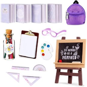 Chalyna 14 Pieces Mini Doll School Supplies for 11.5 inch Doll, Includes Mini Doll Backpack Glasses Blackboard Miniature Books Paper Clipboard Pencil Doll Rulers Doll Accessories(Novel Style)
