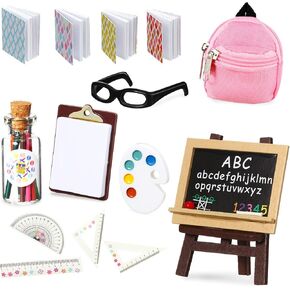 Chalyna 14 Pieces Mini Doll School Supplies for 11.5 inch Doll, Includes Mini Doll Backpack Glasses Blackboard Miniature Books Paper Clipboard Pencil Doll Rulers Doll Accessories(Novel Style)