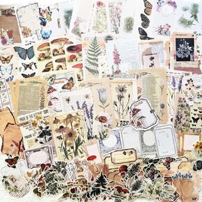 200pcs Scrapbook Supplies Pack,Floral Scrapbook Paper,Textured Paper Assorted Set, Vintage Stickers for Junk Journal Diary Journal Embellishment Supplies DIY Craft Notes Cards.