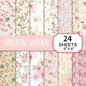 24 Sheets Scrapbook Paper Pad, 6"×6"Floral Decorative Craft Paper, Vintage Flower Garden Pattern Paper for DIY Card Making Photo Album Journal Decor