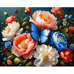 Arttoplus Flowers Paint by Numbers Kit for Adults-Butterfly Adult Paint by Number Kits on Canvas,Flowers Painting by Number Adult for Gift Home Wall Decor(16x20inch)