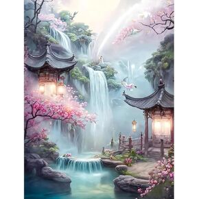 MjhRcll Landscape Paint by Numbers for Adults,Waterfall Paint by Numbers Kit for Adults Beginner,Adults Paint by Numbers on Canvas for Home Wall Decor 16X20 Inch