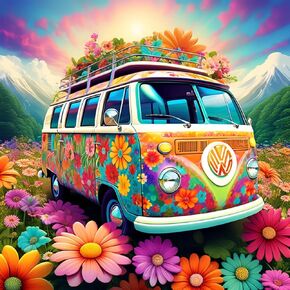 mrpwnle Bus Paint by Numbers Kit for Adults Beginner, Bus Flower Adult Paint by Number Kits on Canvas, DIY Acrylic Watercolor Oil Paint by Number for Adults for Home Decor Gift 16x16 Inch