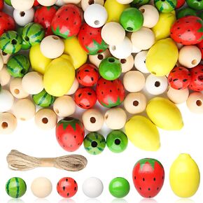 100Pcs Wooden Beads Bulk: White, Red, Blue - Round - 38mm, 28mm, 16mm - Patriotic Star & Flag Beads for Crafting, Home Decor, Gifting