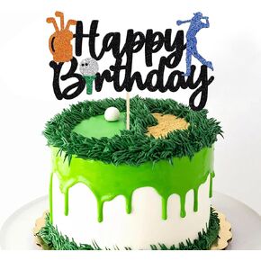 Fishing Cake Topper – Fisherman Birthday Party Decorations, Outdoor Fishing Cake Happy Birthday Topper for Boy Men (Black)