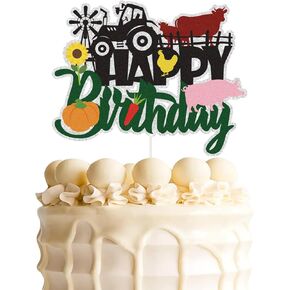 Farm Theme Happy Birthday Cake Topper,Farm Vehicle Car Barnyard Animals Cake Decor,Farm Theme Happy Birthday Party Decorations