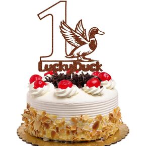 One Lucky Duck Cake Topper Duck Hucnting Birthday Decoration Mallard Duck Cake Decor 1 Year Old Party for Baby Brown Glitter