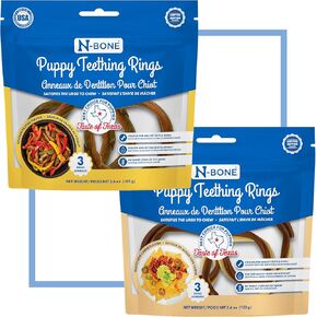 N-Bone Puppy Teething Rings Tex-Mex 3 Count Bag Variety Pack, Chicken Fajitas & Queso Con Carne Flavor, Total 2 Bags, 7.2-oz, 6 Rings