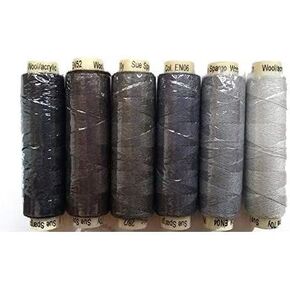 Sue Spargo Ellana Wool Blend Thread for Embroidery - Six 70-Yard Spools Bundle (08 - Greys)