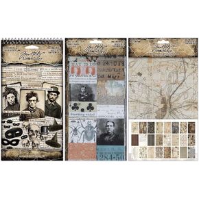 Tim Holtz Halloween 2024 Sticker Book, Large Collage Strips & Backdrops - 3 Item Bundle
