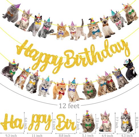 Cat Birthday Banner Kitten Party Decorations Gold Glitter Happy Birthday Banner for Pet Kitten Theme Party Supplies in Kuwait