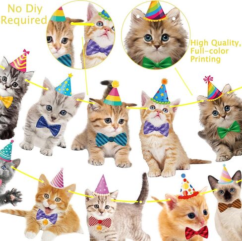 Cat Birthday Banner Kitten Party Decorations Gold Glitter Happy Birthday Banner for Pet Kitten Theme Party Supplies in Kuwait
