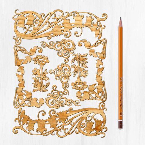 Ajoure Fine Lasercut Embelishments # Art Deco يترك زوايا الزهور الحدود القشرة الخشنة الخشبية الخشبية صورة ظلية للحرف in Kuwait