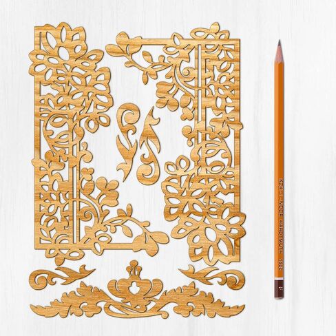 Ajoure Fine Lasercut Embelishments # Art Deco يترك زوايا الزهور الحدود القشرة الخشنة الخشبية الخشبية صورة ظلية للحرف in Kuwait