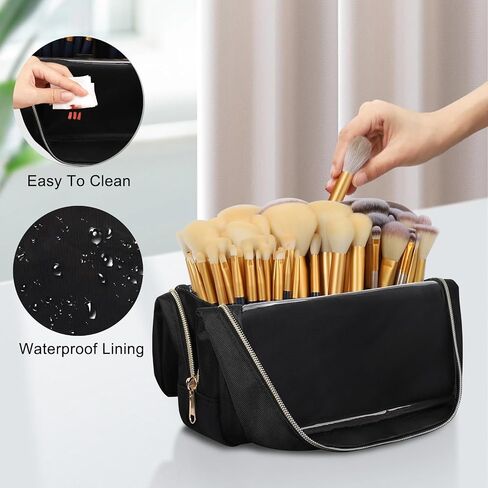 Large Makeup Brush Holder, Portable Stand-up Makeup Brush Organizer Bag, Foldable Makeup Brush Travel Case with Detachable Dividers, Professional Artist Makeup Brush Storage Bag (Brushes Not included) in Saudi Arabia
