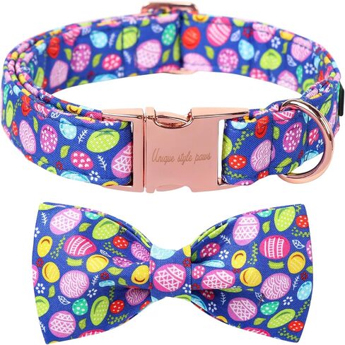 Unique Style Paws Easter Dog Collar with Bow Colorful Egg Rabbit Dog Collar Bowtie Collar for Large Medium Small Dogs in Kuwait