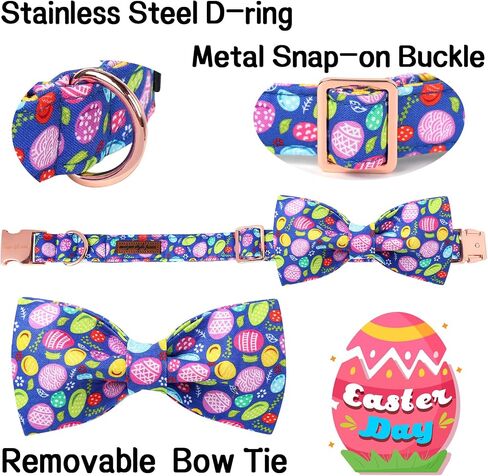 Unique Style Paws Easter Dog Collar with Bow Colorful Egg Rabbit Dog Collar Bowtie Collar for Large Medium Small Dogs in Kuwait