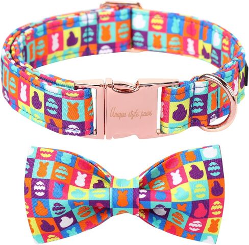Unique Style Paws Easter Dog Collar with Bow Colorful Egg Rabbit Dog Collar Bowtie Collar for Large Medium Small Dogs in Kuwait